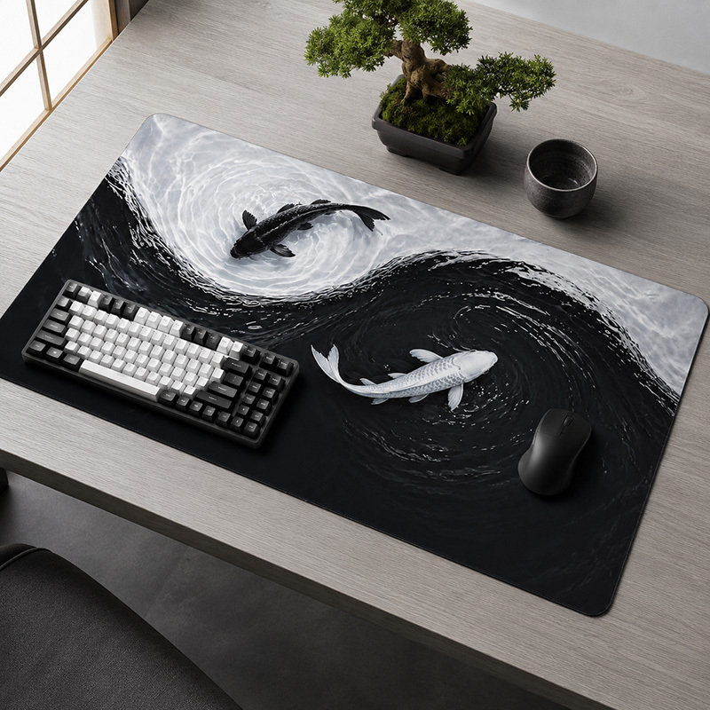 Black White Koi Mouse Pad Game - Gaming Accessories White recension och pris